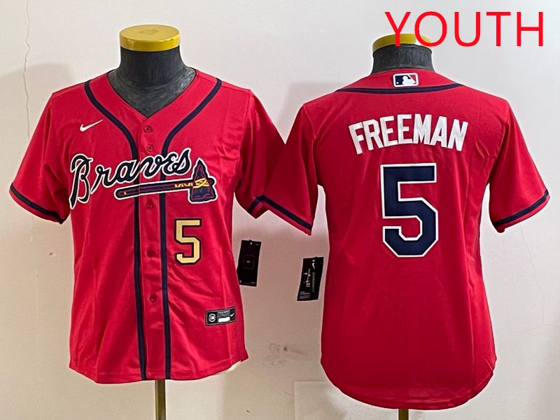 Youth Atlanta Braves 5 Freeman Red Game 2025 Nike MLB Jersey style 4